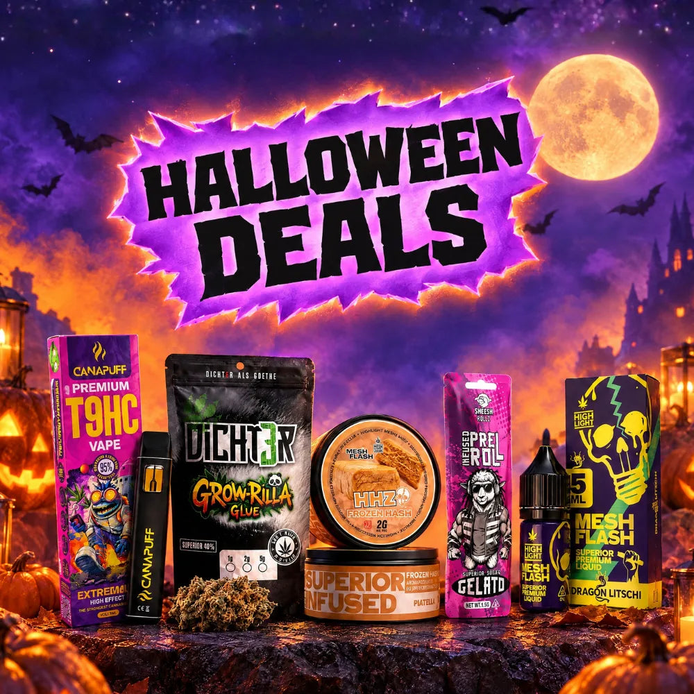 Offres Halloween chez Cannabude : vapes, fleurs, hash, joints et liquides